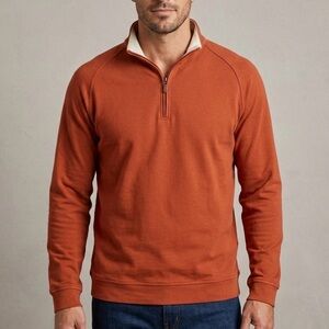 Aristo Eighteen Pima Cotton Quarter Zip Pullover XL Rust Orange Sweater